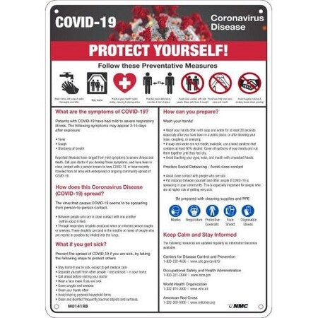 Nmc Safety Sign, COVID19 PROTECT YOURSELF, Rigid Plastic 050, 14 H x 10 W in M0141RB